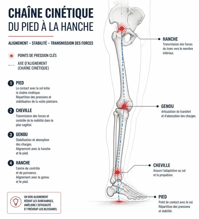 Schéma de la chaîne cinétique pour comprendre l'utilité d'une semelle orthopédique sport