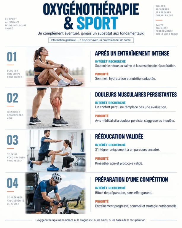 Infographie sur les usages et les limites de l’oxygénothérapie sport