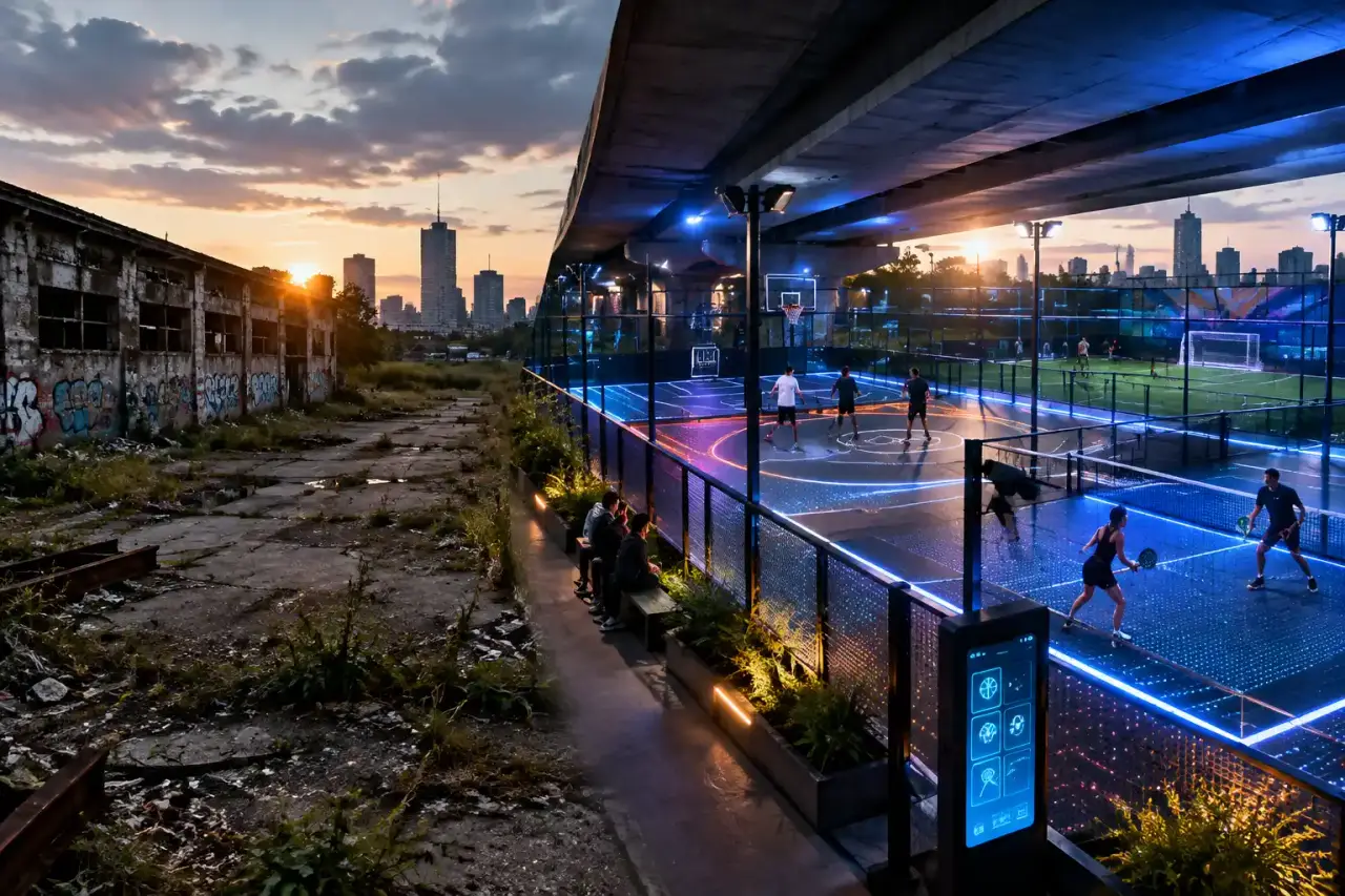 Arène multisport PlayMod installée dans une ancienne friche urbaine