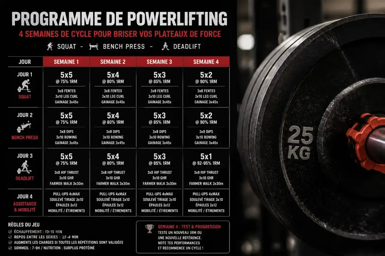 Programme de powerlifting : 4 semaines de cycle pour briser vos plateaux de force