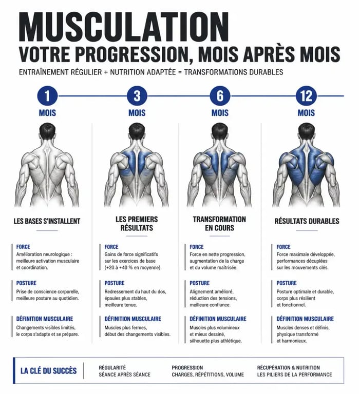 Progression musculation avant apres timeline
