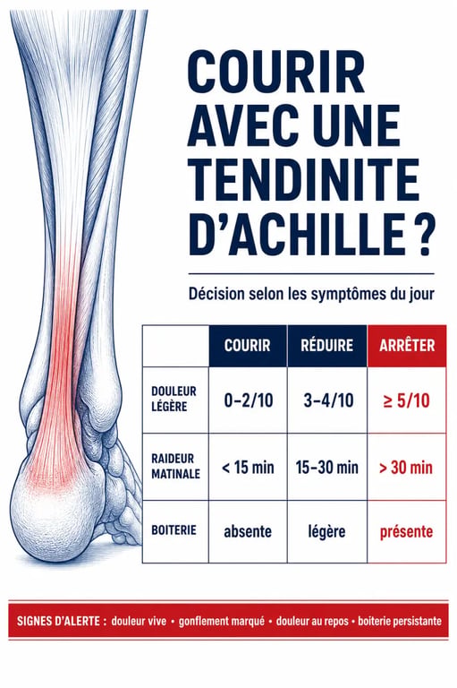 Peut on courir avec une tendinite au tendon d'Achille : tableau pour courir, réduire ou arrêter selon les symptômes