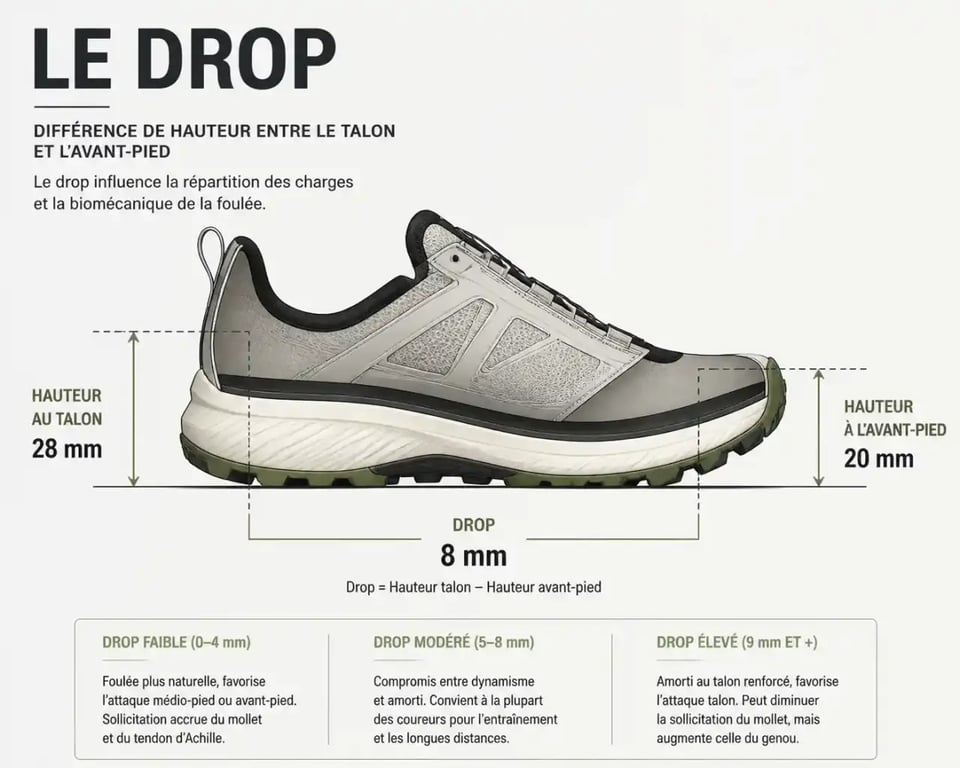 Schéma explicatif du drop d'une chaussure de trail