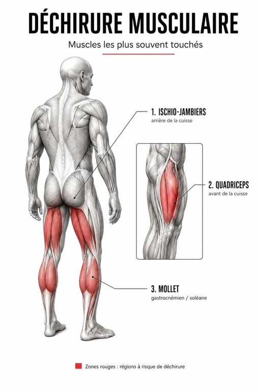 Comment soigner une déchirure musculaire : muscles les plus touchés et zones à surveiller